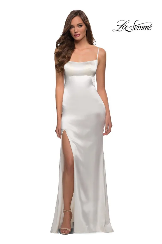 Party Dresses with Tassel Hem and Metallic Lace for Ladies' Boho and Luxurious LookLa Femme 29945 Party Dresses with Tassel Hem and Metallic Lace for Ladies' Boho and Luxurious LookLa Femme 29945