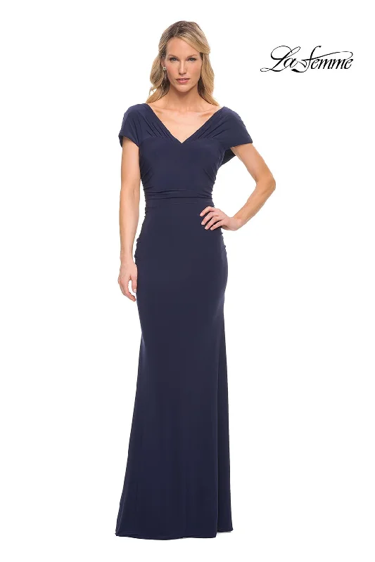 Party Dresses with Ruffled Hem and Bow at the Waist and Satin Ribbon for Ladies' Sweet and Feminine LookLa Femme 29998 Party Dresses with Ruffled Hem and Bow at the Waist and Satin Ribbon for Ladies' Sweet and Feminine LookLa Femme 29998