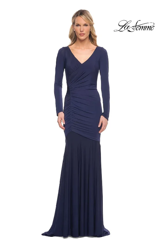 High Low Hem Party Dresses with Sheer Panel for Ladies' Fashion Forward LookLa Femme 30010 High Low Hem Party Dresses with Sheer Panel for Ladies' Fashion Forward LookLa Femme 30010
