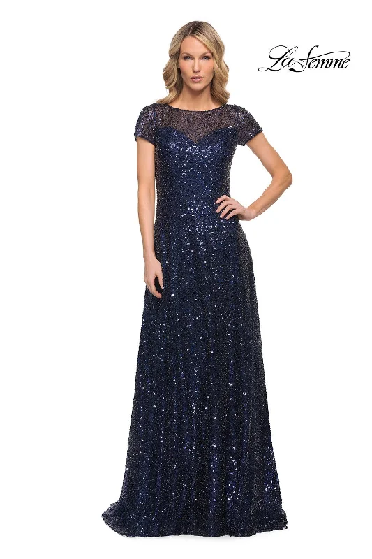 Party Dresses with Sequined Floral Motifs and Satin Ribbon Detailing for Ladies' Elegant and Delicate LookLa Femme 30122 Party Dresses with Sequined Floral Motifs and Satin Ribbon Detailing for Ladies' Elegant and Delicate LookLa Femme 30122