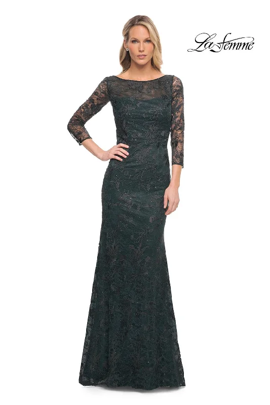 Party Dresses with Lace and Tulle Combo and Bow Accents for Ladies' Fairy Tale LookLa Femme 30317 Party Dresses with Lace and Tulle Combo and Bow Accents for Ladies' Fairy Tale LookLa Femme 30317