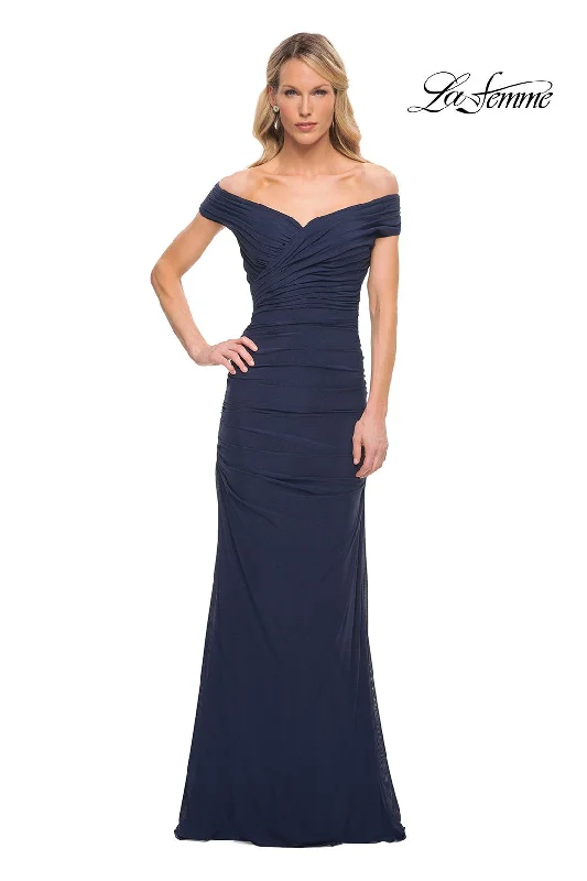 Party Dresses with High Low Sheer Skirt and Embroidered Birds for Ladies' Nature Inspired and Dramatic LookLa Femme 30363 Party Dresses with High Low Sheer Skirt and Embroidered Birds for Ladies' Nature Inspired and Dramatic LookLa Femme 30363
