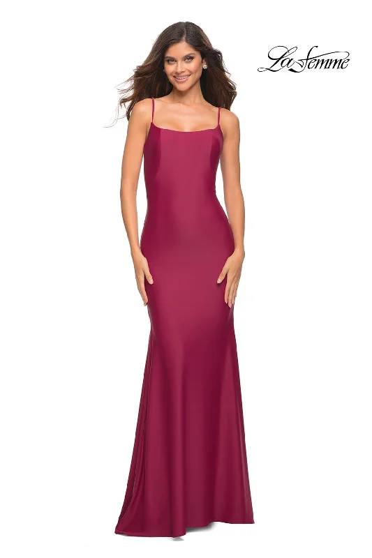 Striped Party Dresses with Button Front for Ladies' Classic and Timeless LookLa Femme 30458 Striped Party Dresses with Button Front for Ladies' Classic and Timeless LookLa Femme 30458