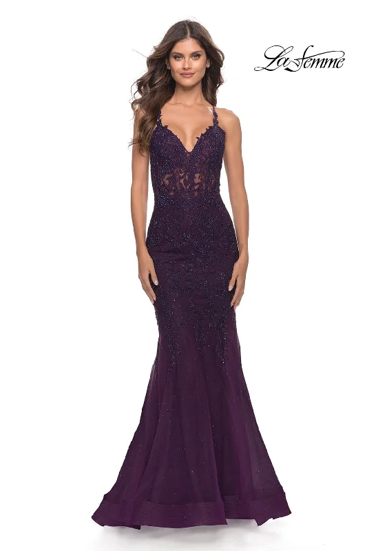 Party Dresses with Satin Trimmed Collar and Bow Back and Embroidered Skirt for Ladies' Classic and Intricate LookLa Femme 31344