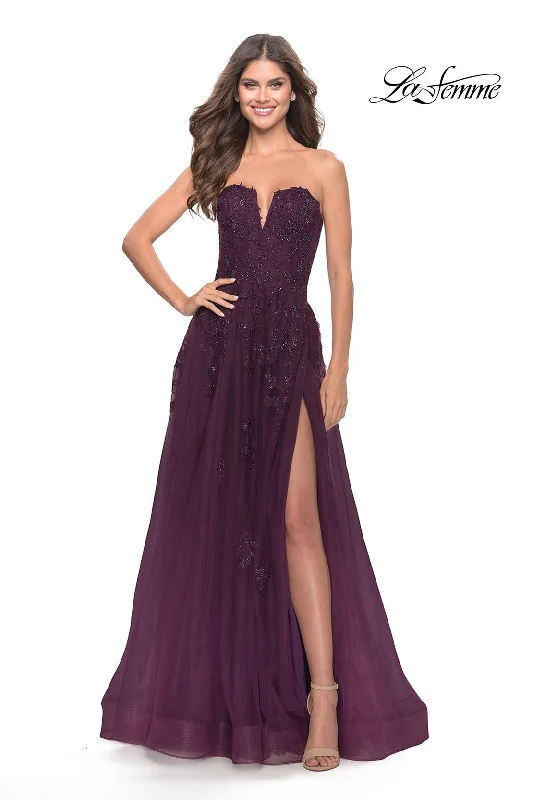 Satin Party Dresses with Floral Embroidery for Ladies' Romantic AppealLa Femme 31345 Satin Party Dresses with Floral Embroidery for Ladies' Romantic AppealLa Femme 31345