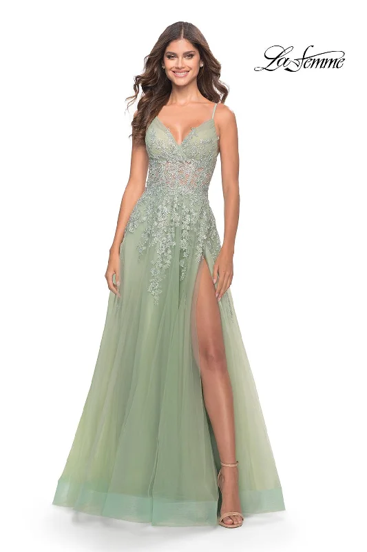 Beaded Party Dresses with Tulle Skirt for Ladies' Formal DancesLa Femme 31393