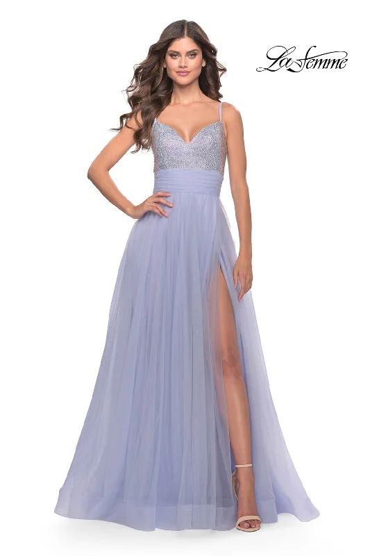 Metallic Party Dresses with Sequined Straps for Ladies' New Year's Eve PartiesLa Femme 31433 Metallic Party Dresses with Sequined Straps for Ladies' New Year's Eve PartiesLa Femme 31433