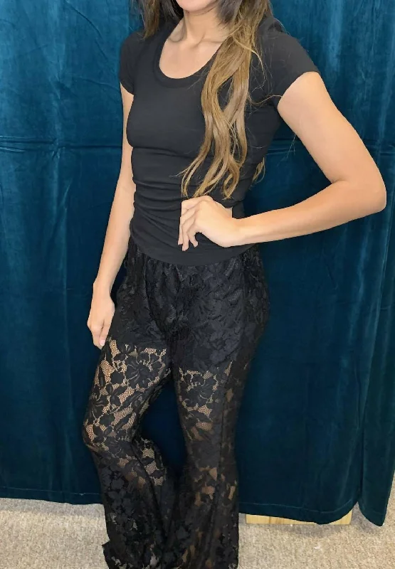 Jeans with distressed details for womenLace Bell Bottom Pants In Black
