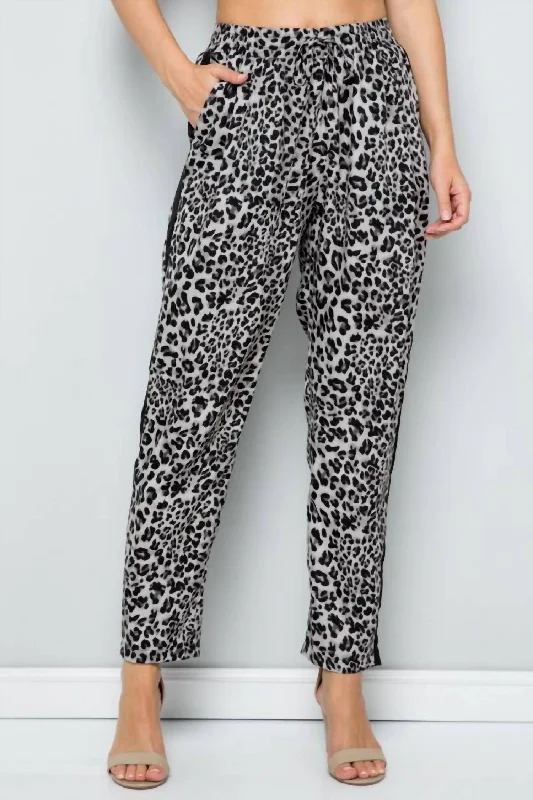 Cuffed wide leg dress pants for women in a stylish and neat lookLeopard Print Straight Leg Pants In Grey