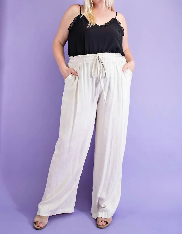 Office appropriate dress pants for women in blackLinen Wide Leg Pant In Oatmeal