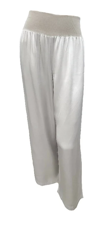 Linen blend wide leg jeans for women in a breezy and natural styleLola Satin Pant In Clay