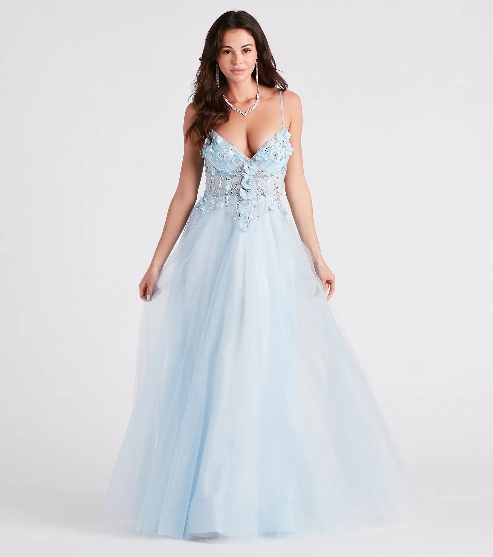 Party Dresses with Embroidered Birds and Sequined Floral Motifs and Satin and Lace Combo for Ladies' Nature Inspired and Romantic LookMischka Beaded Floral A-Line Ball Gown