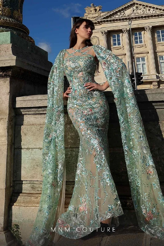 Party Dresses with Sheer Sleeve and Sequined Cuffs and Bow at the Waist and Embroidered Skirt for Ladies' Elegant and Intricate LookMNM Couture K4016 Party Dresses with Sheer Sleeve and Sequined Cuffs and Bow at the Waist and Embroidered Skirt for Ladies' Elegant and Intricate LookMNM Couture K4016