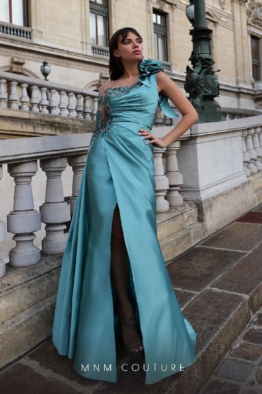 Party Dresses with Sheer Panels and Beaded Trim and Embroidered Paisley Patterns and Ruffled Hem for Ladies' Sultry and Exotic LookMNM Couture K4019 Party Dresses with Sheer Panels and Beaded Trim and Embroidered Paisley Patterns and Ruffled Hem for Ladies' Sultry and Exotic LookMNM Couture K4019