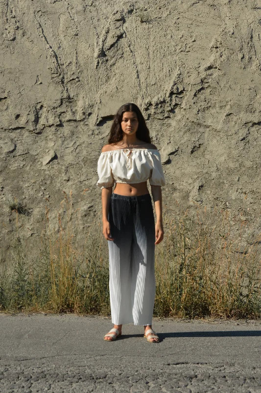 Solid color palazzo pants for women in bright huesOMBRE PLEATED WIDE LEG PANT