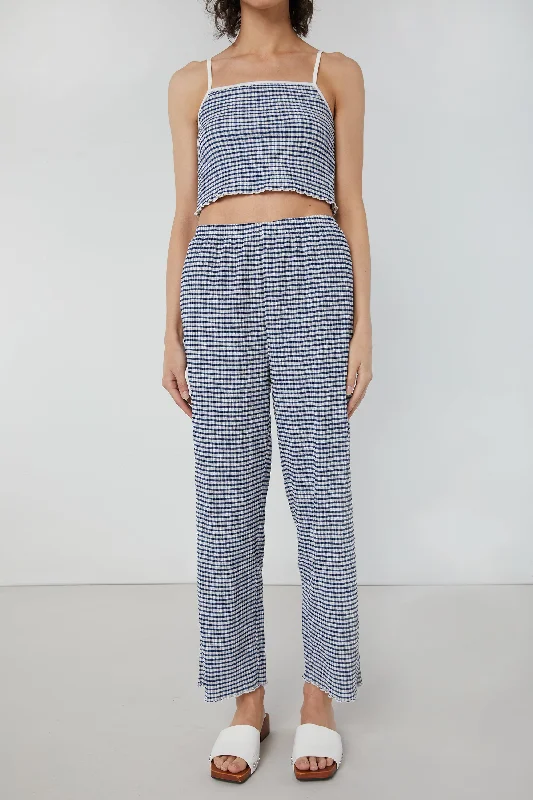Flowy ankle pants for women in a romantic and feminine stylePLAID SEERSUCKER PANT