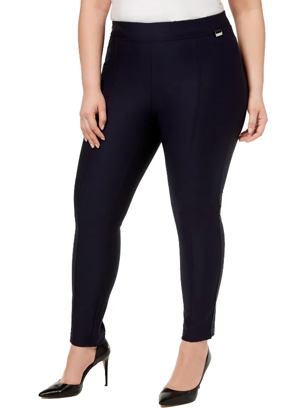 Linen blend cigarette pants for women in a breezy and modern stylePlus Womens High Rise Logo Skinny Pants