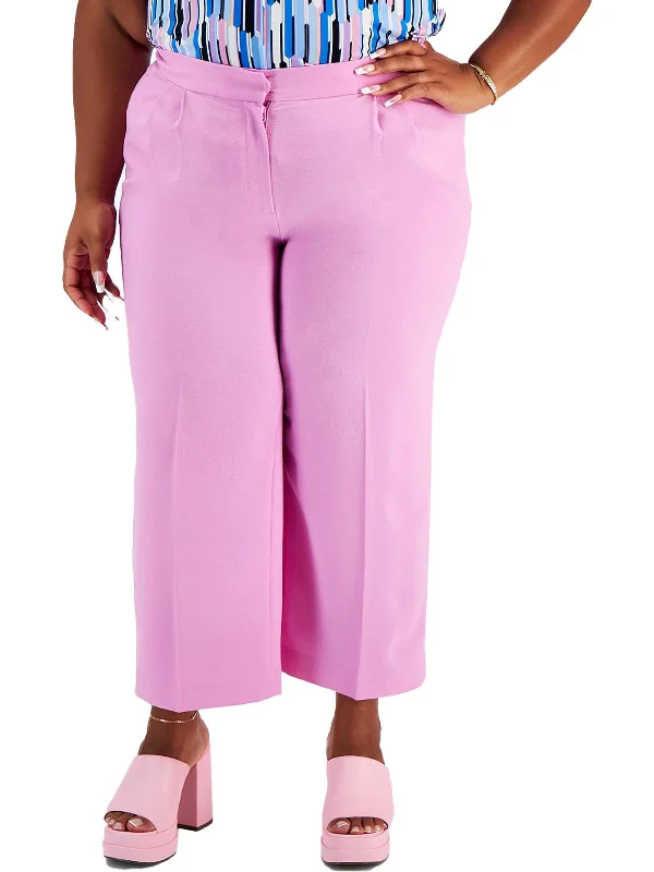 Patchwork denim pants for women in a creative designPlus Womens High Rise Stretch Straight Leg Pants