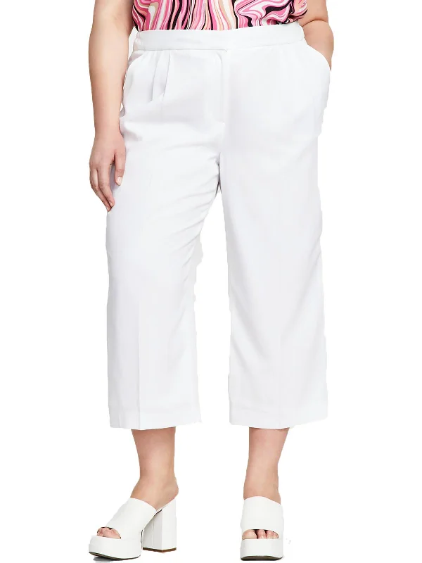 Polyester pants with stretch for women in comfortPlus Womens Textured Mid Rise Wide Leg Pants