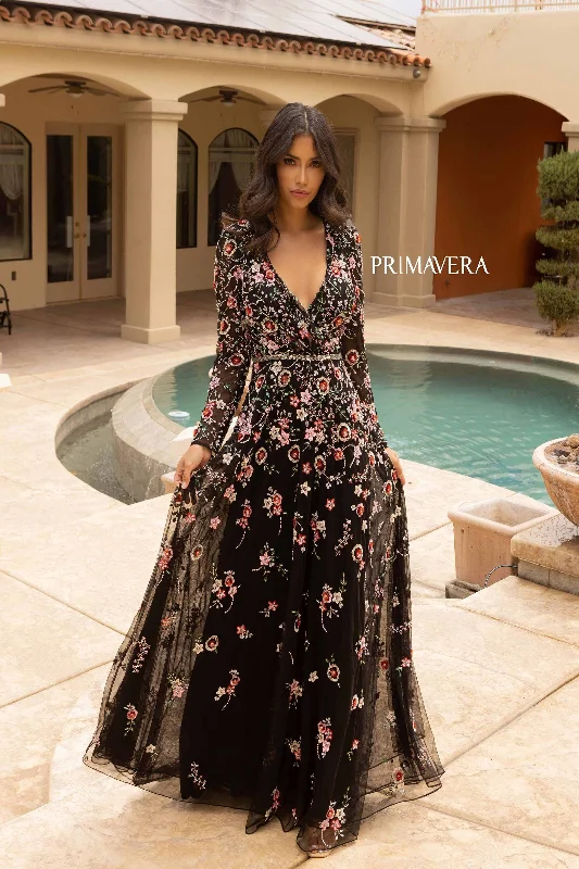 Party Dresses with Sheer Sleeve and Sequined Cuffs and Embroidered Bodice for Ladies' Elegant and Sparkly LookPrimavera 12006 Party Dresses with Sheer Sleeve and Sequined Cuffs and Embroidered Bodice for Ladies' Elegant and Sparkly LookPrimavera 12006