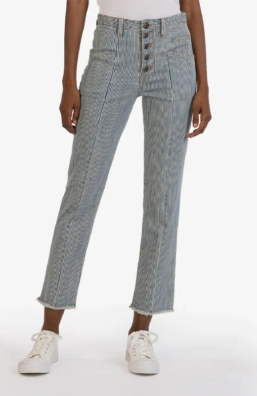 Embroidered denim wide leg pants for women in a unique and eye - catching styleReese Hi Rise Strght Ankle Straight Leg Jeans In Volant