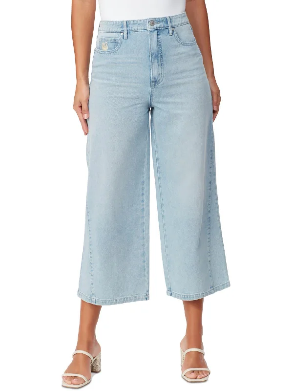 High waisted cargo pants with drawstring for women in a practical and adjustable styleRori Womens Crop High Rise Wide Leg Jeans