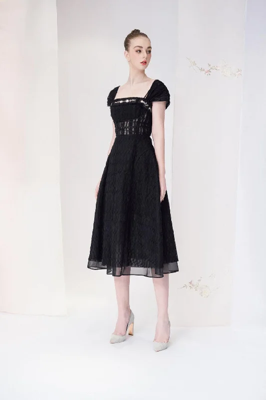 Party Dresses with Sequined Geometric Shapes and Lace and Chiffon Blend for Ladies' Modern and Feminine LookShanley Square Neck Dress