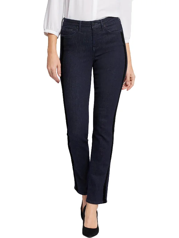 Wide leg cotton blend pants for women in a breathable and stylish styleSheri Womens Dark Wash Flocked Slim Jeans