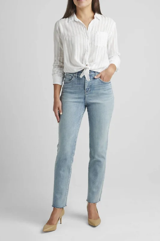 Corduroy wide leg jeans for women in a classic and comfortable styleStella High Rise 30" Straight Jeans In Seashore Blue