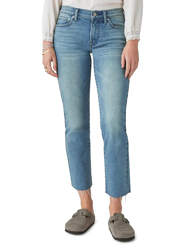 Elastic waist skinny pants for plus size women in a comfortable fitSweet Womens Mid-Rise Raw Hem Cropped Jeans