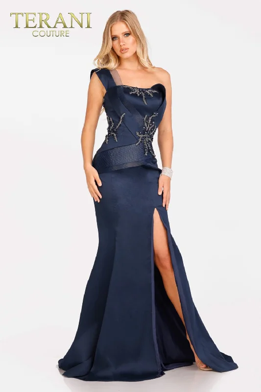 Party Dresses with Lace Insertions on the Skirt and Beaded Waistband for Ladies' Feminine and Glamorous LookTerani Couture 231E0253 Party Dresses with Lace Insertions on the Skirt and Beaded Waistband for Ladies' Feminine and Glamorous LookTerani Couture 231E0253