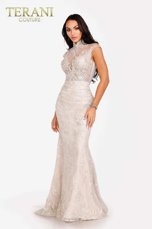 Party Dresses with Sequined Stripes and Sheer Back for Ladies' Bold and Sexy LookTerani Couture 231E0257 Party Dresses with Sequined Stripes and Sheer Back for Ladies' Bold and Sexy LookTerani Couture 231E0257