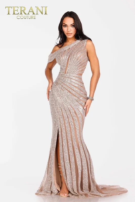 Party Dresses with Sequined Star Motifs and Sheer Sleeve for Ladies' Celestial and Elegant LookTerani Couture 231E0621 Party Dresses with Sequined Star Motifs and Sheer Sleeve for Ladies' Celestial and Elegant LookTerani Couture 231E0621