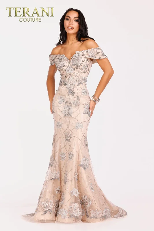 Party Dresses with Pleated Tulle Skirt and Sequined Geometric Shapes for Ladies' Princess and Modern LookTerani Couture 231GL0416 Party Dresses with Pleated Tulle Skirt and Sequined Geometric Shapes for Ladies' Princess and Modern LookTerani Couture 231GL0416