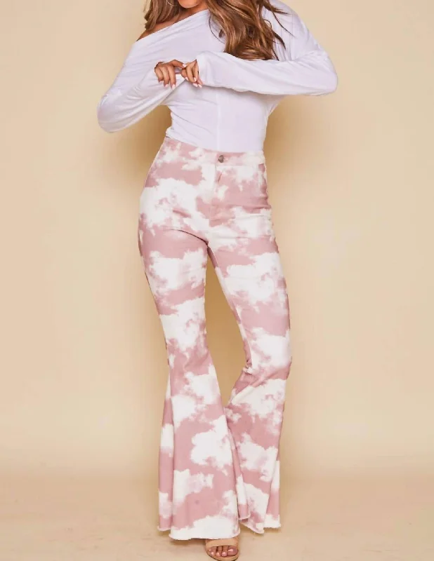 Leather look pants for women in a budget - friendly optionThe Claudia Cloud Bell Bottom In Mauve And Ivory