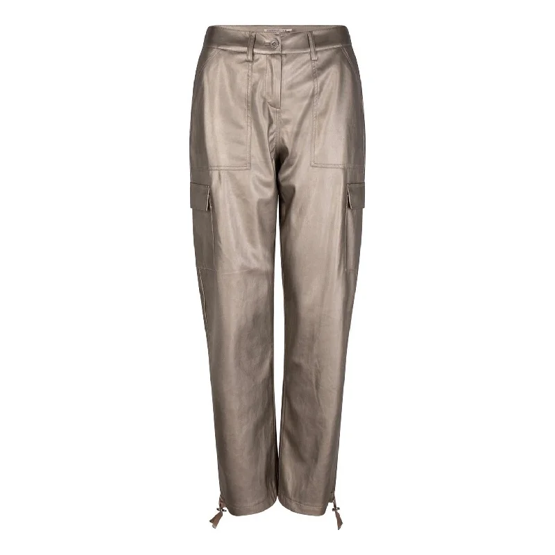 Elastic waist yoga pants for plus size womenTrousers Cargo Pu In Soft Gold