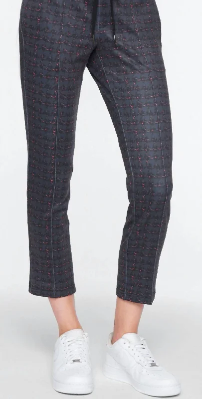 Embroidered wide leg linen pants for women in a natural and elegant styleTweed Crop Track Pant In Plaid