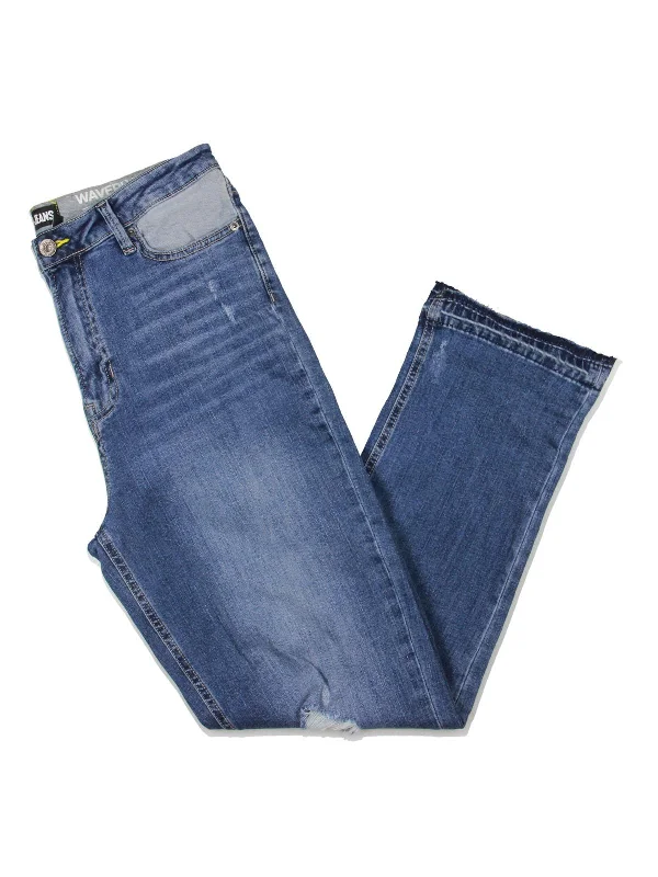 Plaid cigarette pants for women in a classic - trendy styleWaverly Womens Frayed Hem Medium Wash Straight Leg Jeans