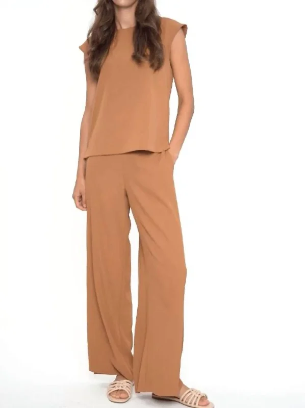 Elastic waist wide leg pants for plus size women in a comfortable and flattering styleWide Leg Vegan Silk Pant In Mocha