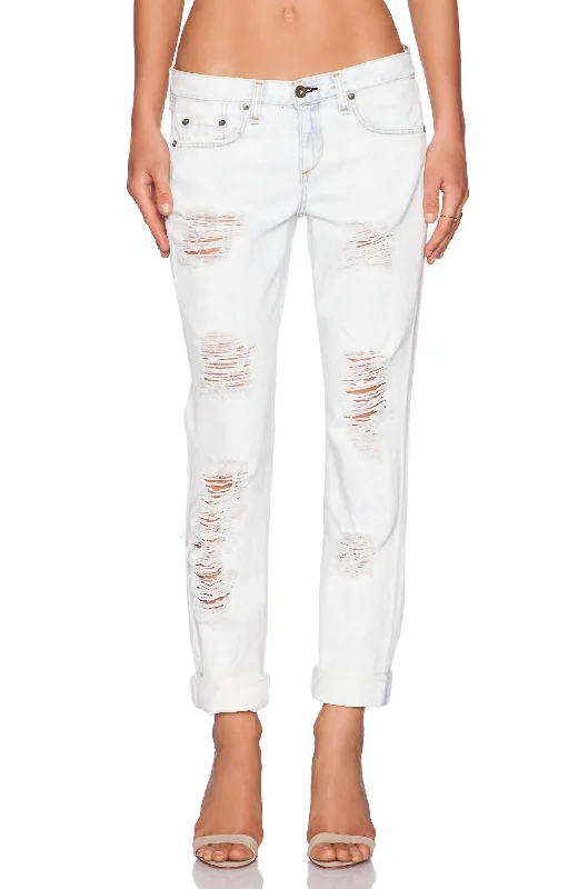 Ruffled pants for women with a feminine lookWomen Drey Boyfriend Jeans In Aged Bright White