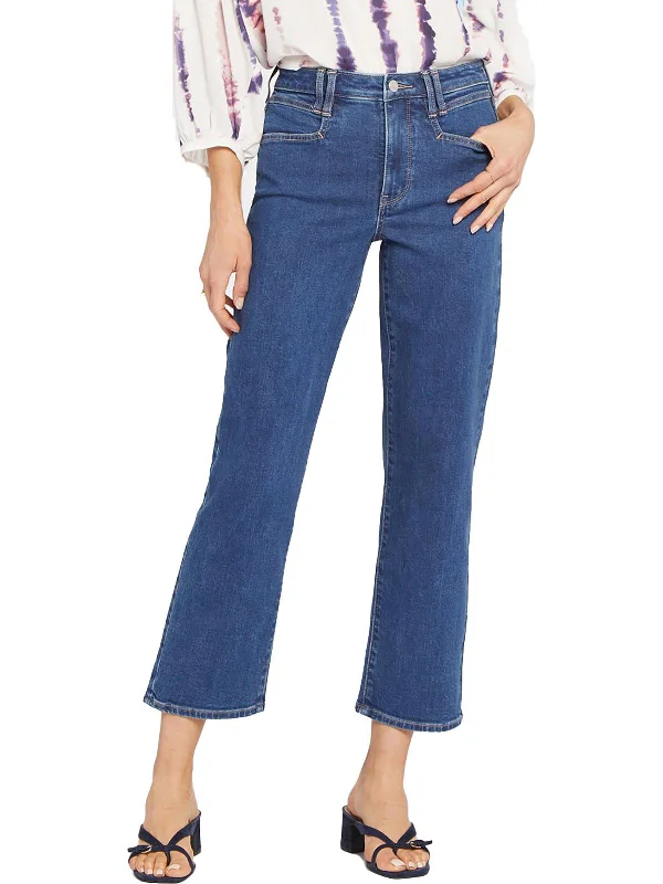 Floral print wide leg pants for women in a fresh and bright styleWomens Ankle Relaxed Straight Leg Jeans