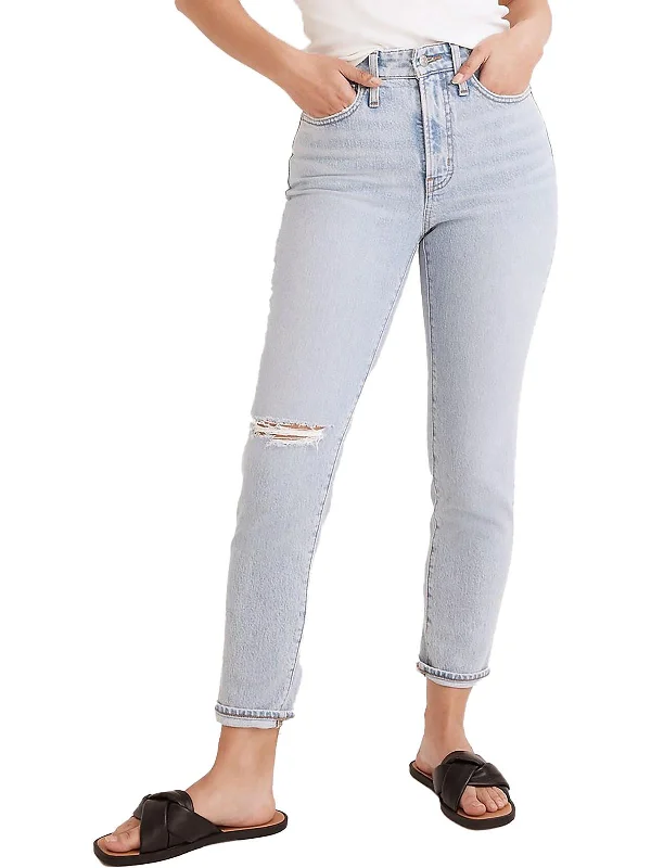 Ankle length dress pants for women in a versatile and formal styleWomens Curvy Distressed Cropped Jeans