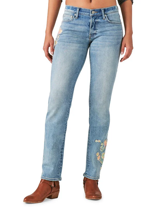 Elastic waist skinny pants for plus size women in a comfortable fitWomens Floral Embroidered Straight Leg Jeans Elastic waist skinny pants for plus size women in a comfortable fitWomens Floral Embroidered Straight Leg Jeans