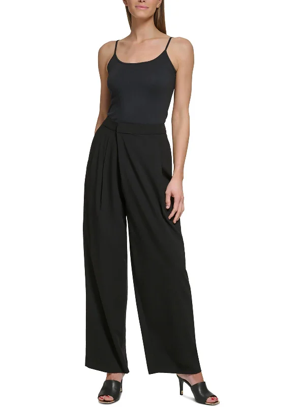 Leather look pants for women in a budget - friendly optionWomens High Rise Pleated Wide Leg Pants