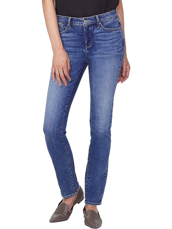 Drawstring jogger pants for women in a casual sporty lookWomens Mid-Rise Medium Wash Slim Jeans