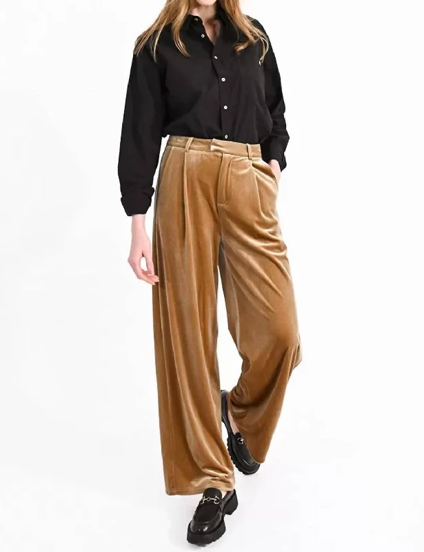 Houndstooth print pants for women in a sophisticated styleWomen's Velvet Pants In Beige