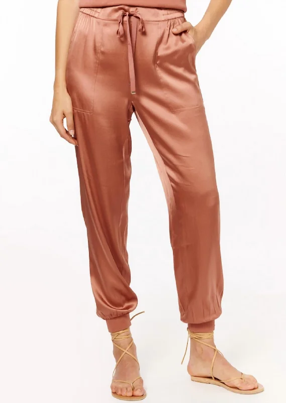 Drawstring linen pants for women in a casual and breathable styleZoe Silk Jogger In Acorn