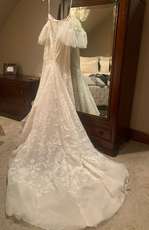 Wedding Dresses with Satin Trimmed Collar and Bow Back and Embroidered Skirt and Sequined Bodice and Belt and Embroidered Floral Patterns for a Classic and Glamorous LookBerta  17-102