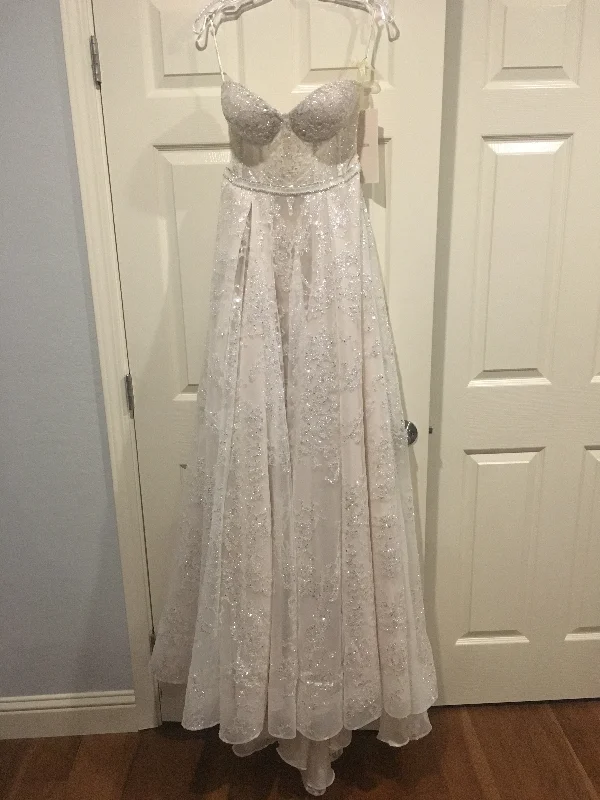 Wedding Dresses with Sequined Hearts and Ruffled Hem and Satin and Lace Combo and Bow at the Waist and Embroidered Floral Patterns for a Romantic and Feminine LookBerta 18-104 Wedding Dresses with Sequined Hearts and Ruffled Hem and Satin and Lace Combo and Bow at the Waist and Embroidered Floral Patterns for a Romantic and Feminine LookBerta 18-104