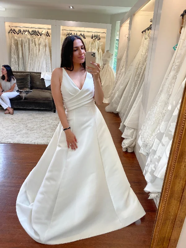 Wedding Dresses with Sequined Stripes and Sheer Back and Embroidered Birds and Belt for a Bold and Nature Inspired LookAmsale Carly Wedding Dresses with Sequined Stripes and Sheer Back and Embroidered Birds and Belt for a Bold and Nature Inspired LookAmsale Carly
